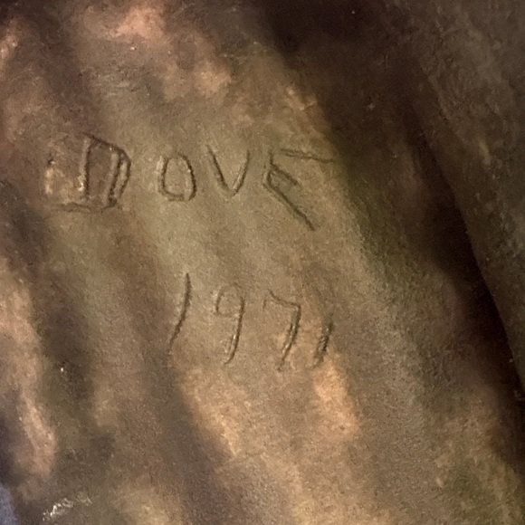 Vintage 1971 Signed "Dove" Brutalist Pottery Set - Ashtray & Footed Trinket Dish - Picture 9 of 10